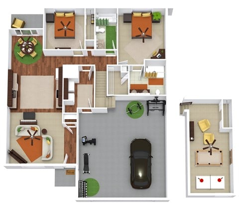 Floor plan for 3 beds, 2 baths, 1300 sqft